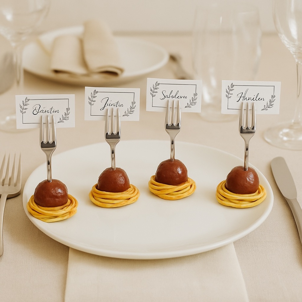 Spaghetti & Meatball Place Card Holders – Set of 2 | Handmade Sculpted Clay